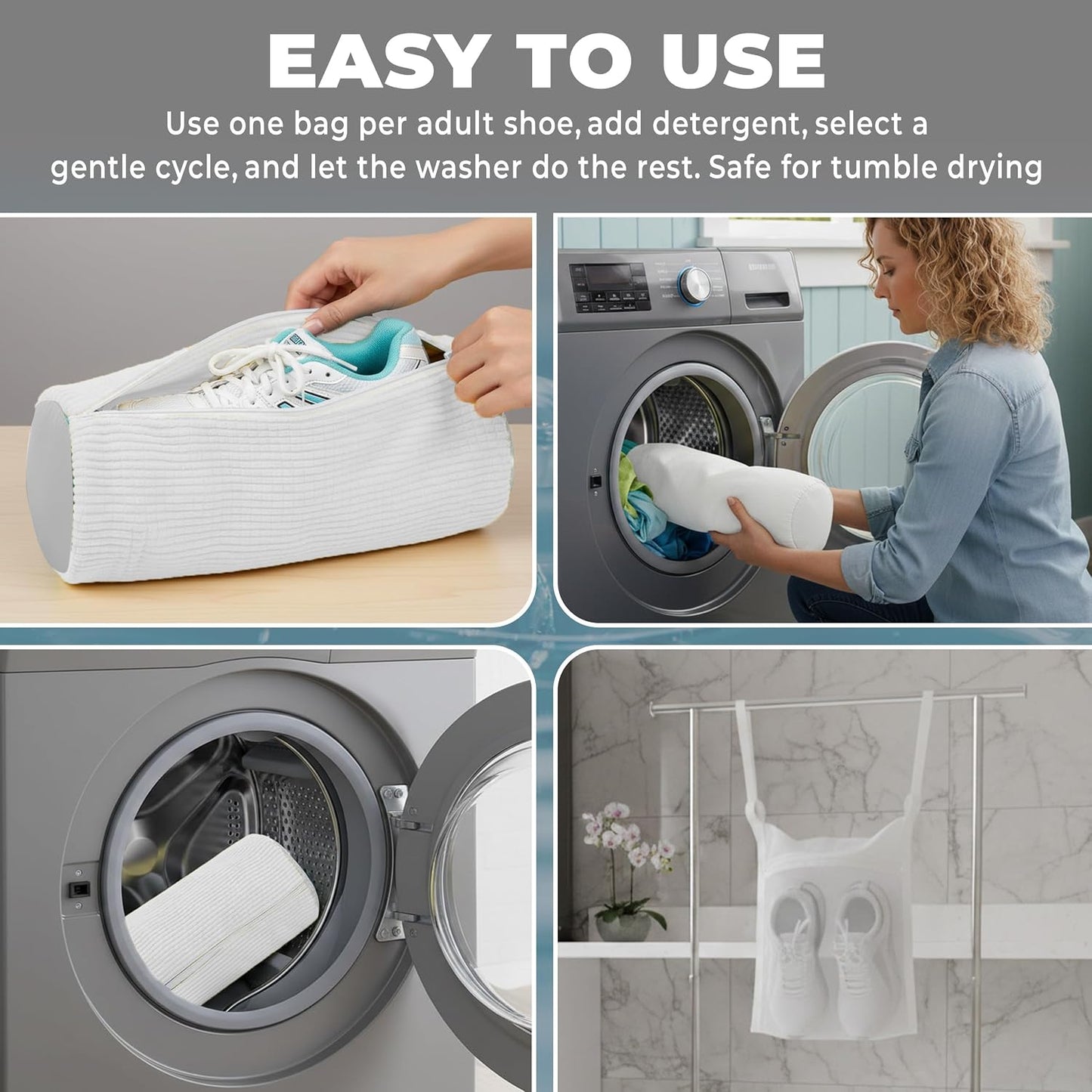 Shoe Washing Machine Bag 3PCS – Laundry Shoes Bag for Washer & Dryer | Reusable Shoe Cleaning Bag, 360° Deep Microfiber Clean,Self-Locking Zipper