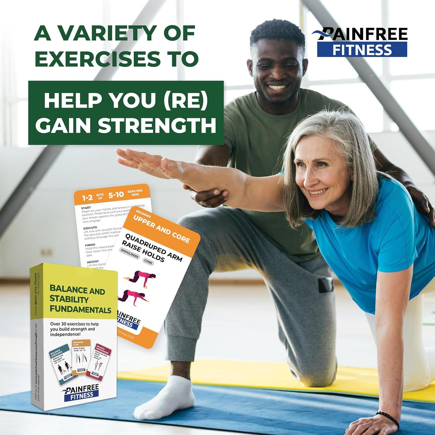 30 Exercise Cards Balance & Stability 3X5'' - Training Exercise Deck of Cards for Women & Men - Beginner to Intermediate - QR Video Guides & Inclusive Artwork - Tear-Resistant