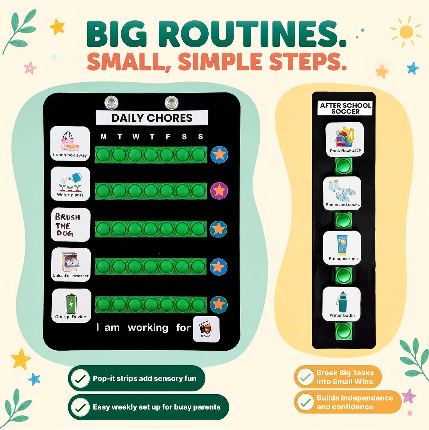 Visual Schedule for Kids, Magnetic Chore Chart & Reward System for Home, Toddler Daily Routine Board with 100 Picture Cards, Goal Magnets, Behavior Chart for Morning & Bedtime