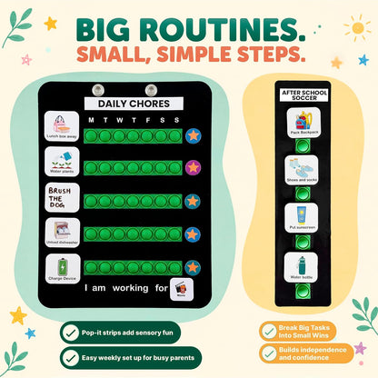 Visual Schedule for Kids, Magnetic Chore Chart & Reward System for Home, Toddler Daily Routine Board with 100 Picture Cards, Goal Magnets, Behavior Chart for Morning & Bedtime