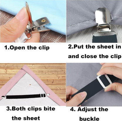 10 pcs Adjustable Bed Sheet Straps,Bed Sheet Clips, Elastic Bed Fitted Sheet Holder from 14 to 47 Inch,Couch/Sofa Cover Straps,Sheet Fastener Suspenders,Fitted Sheet Straps Clips,White