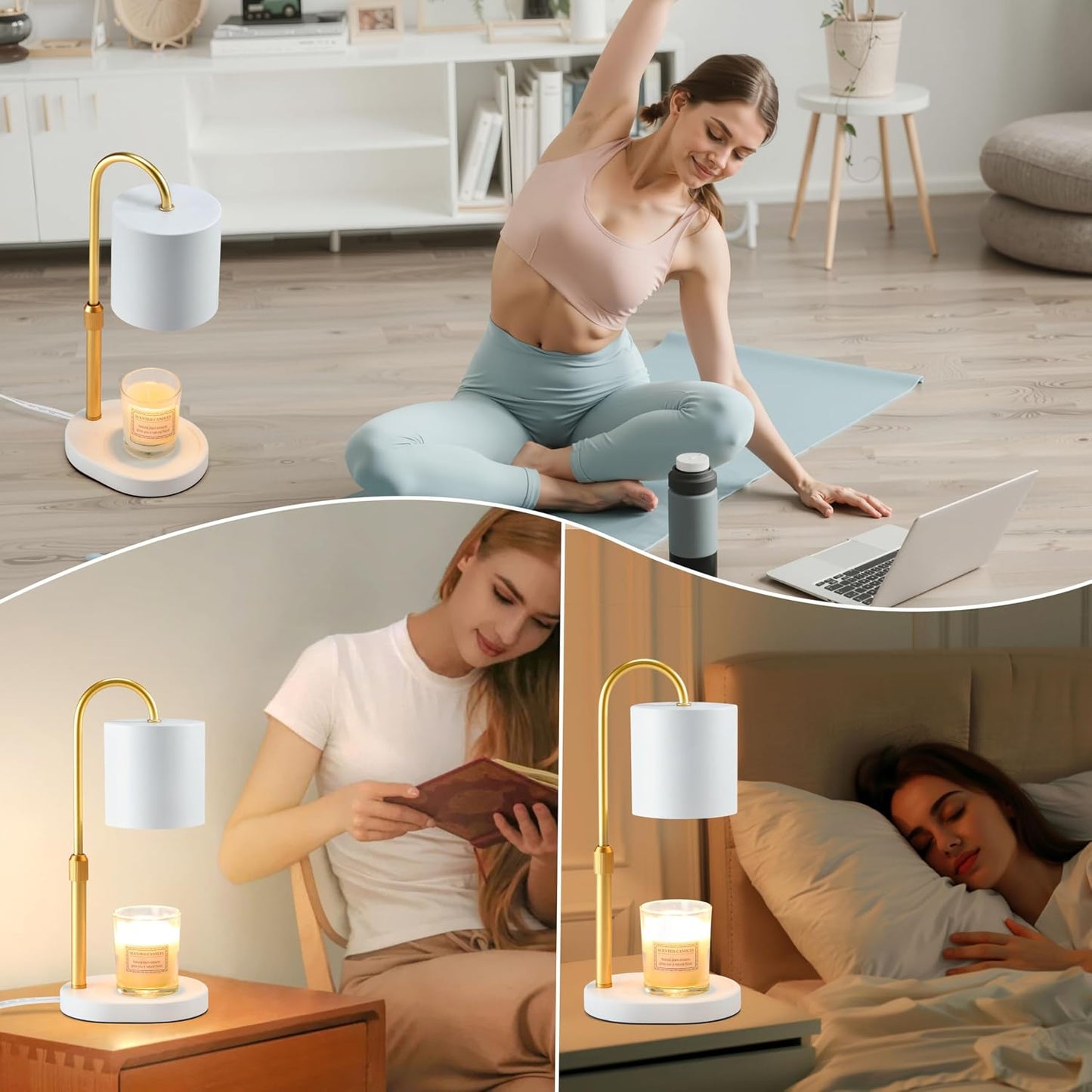 Dreamholder Electric Candle Warmer Lamp with Timer & Dimmer, Adjustable Height Wax Melt Warmer for Jar Candles, Wood Base Candle Melter, Floral Home Decor Gifts for Women, Mom, Natural Wood