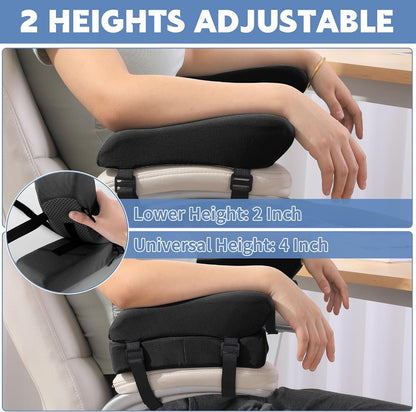 MABOZOO Gel Ergonomic Office Chair Arm Pads, Set of 2 Height Adjustable Arm Pads for Elbows Forearms Pressure Relief, Office Chair Cushion (Black)