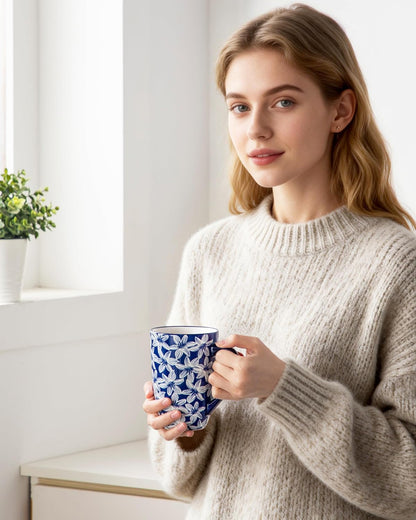 vancasso SELENE Porcelain Tea Mug, 18 oz Porcelain Tea Cup with Infuser and Lid Steeps Loose Leaf Tea, Microwave & Dishwasher Safe, Five-Leaf Clover