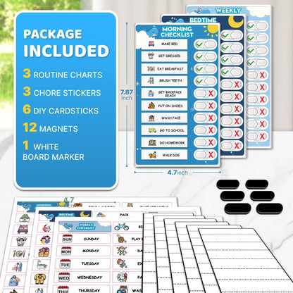 Upgraded Slider 3 in 1 Bedtime/Morning/Weekly Routine Chart for Kids, Magnetic Chore Chart for Kids with 99 Stickers, Cute Visual Schedule for Kid