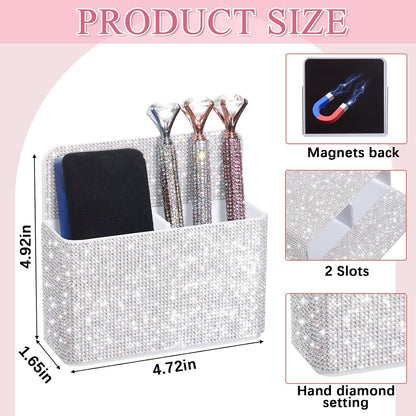 MotiMind Purple Locker Accessories for Girls, Bling Magnetic Pen Holder for Refrigerator, Back to School Rhinestone Marker Holder for Locker, Sparkly Gift for Student (Medium,Rhinestone)