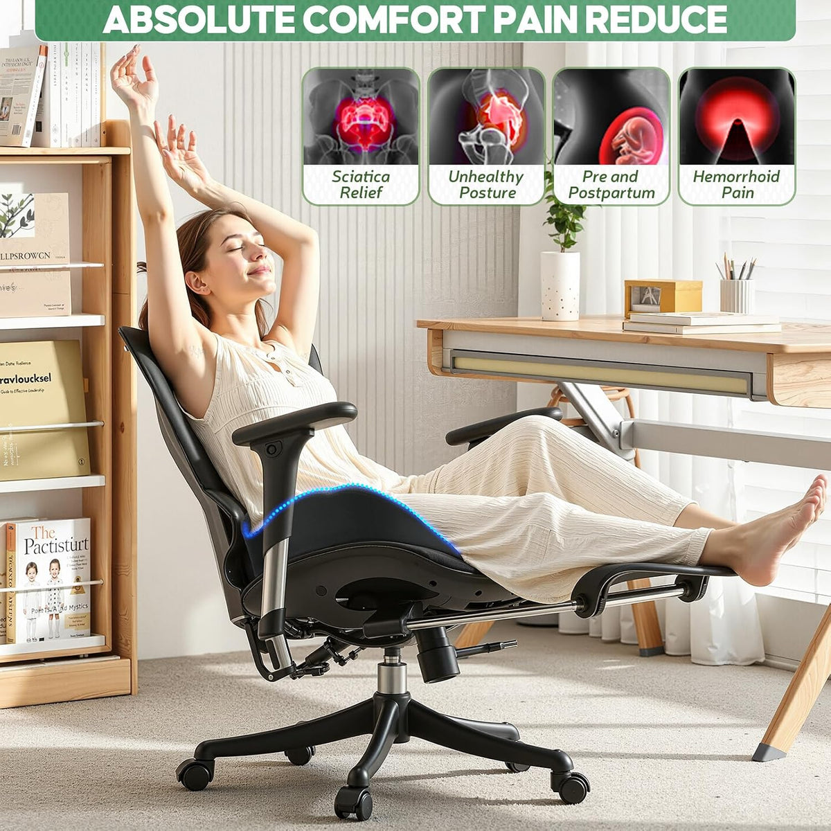 Benazcap Memory Foam Seat Cushion, Ergonomic Office Chair Pressure Relief