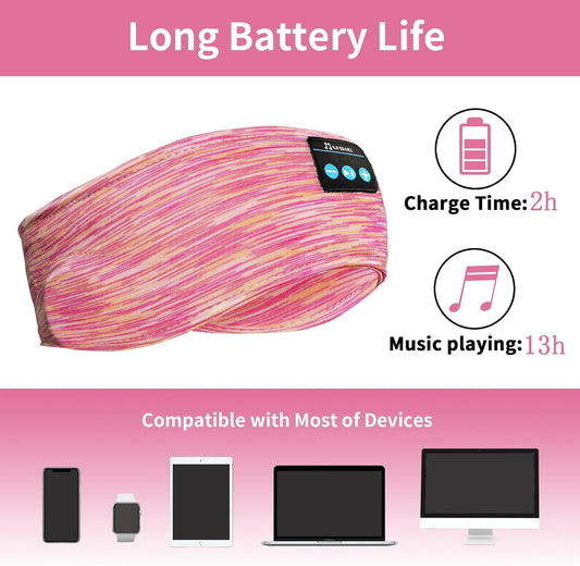 Bluetooth Headphones, Sleep Headphones Headband Wireless for Sleeping Side Sleepers - Adjustable Sleep Headphone, and Bluetooth Headbands for Women (Pink)