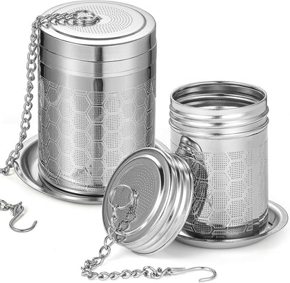 2 Pack Tea Infusers For Loose Tea, 304 Stainless Steel, 2 Inch | Fine Mesh Filter, Threaded Lid, Chain Hook, Drip Trays, Fits Most Mugs And Teapots, Dishwasher Safe