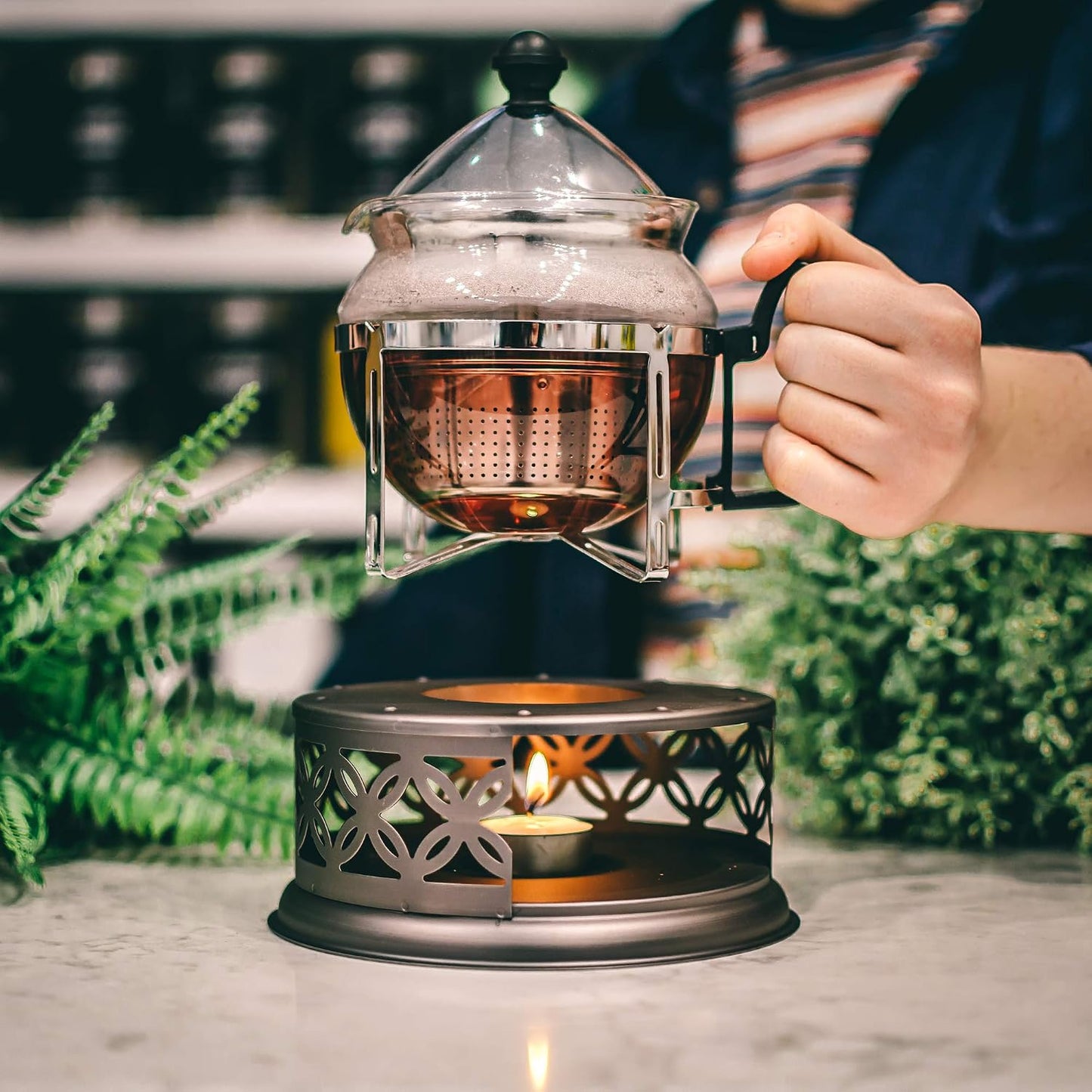 GROSCHE Cairo Teapot Warmer with Tea Light Candle, Universal Stand, Bronze | Keeps Tea Warm Longer, Fits Small to Large Teapots, Includes a Tea Light Candle, Provides Gentle Heat, and Easy Daily Use