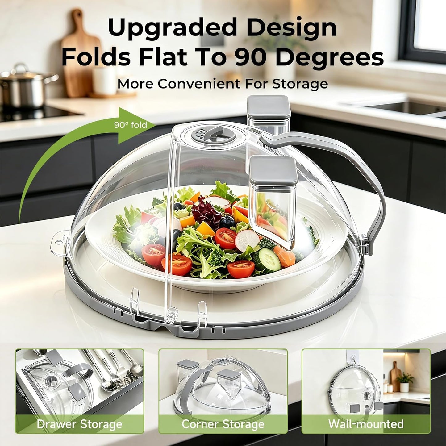 UFORU 10-Inch Foldable Microwave Splatter Cover for Food with Water Steamer | Clear Plate Cover with Handle Helps Contain Food Splatter Guard,Collapses for Compact Drawer or Cabinet Storage,Space-Saving