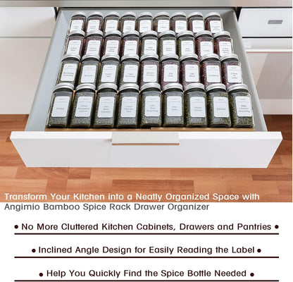 Bamboo Spice Rack Drawer Organizer - 8 Pieces Set- 7" Wide Per Piece - Combine Pieces Into 14" Wide Rack (7" or 14")
