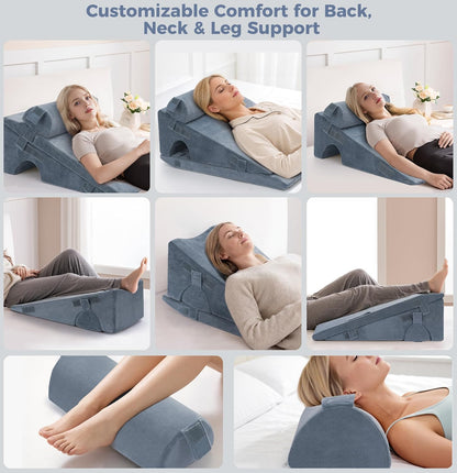 Ganondorf Adjustable Leg Elevation Pillow, Orthopedic Bed Wedge Set for Sleeping, Reading & Sitting Up, High Density Foam Post Surgery Leg Support for Knee, Back & Acid Reflux Relief, Single Leg Gray