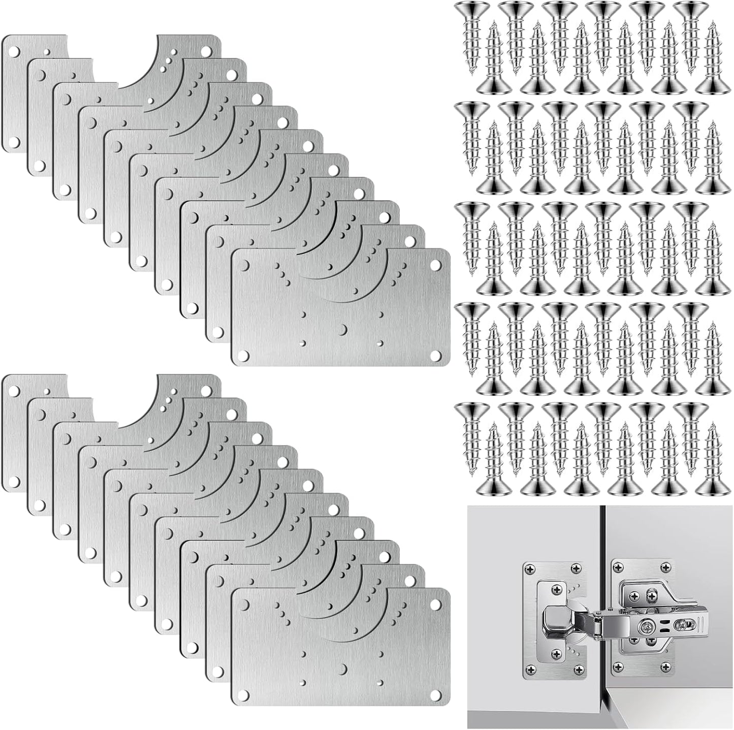 20 PCS Upgraded Cabinet Hinge Repair Plate Kit Thickened by 0.7 mm Stainless Steel Hinge Repair Brackets Kit Metal Hinges Repairs Fixing Plates with Screw for Kitchen Cupboard Door Locker Cabinet Door