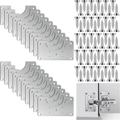 20 PCS Upgraded Cabinet Hinge Repair Plate Kit Thickened by 0.7 mm Stainless Steel Hinge Repair Brackets Kit Metal Hinges Repairs Fixing Plates with Screw for Kitchen Cupboard Door Locker Cabinet Door