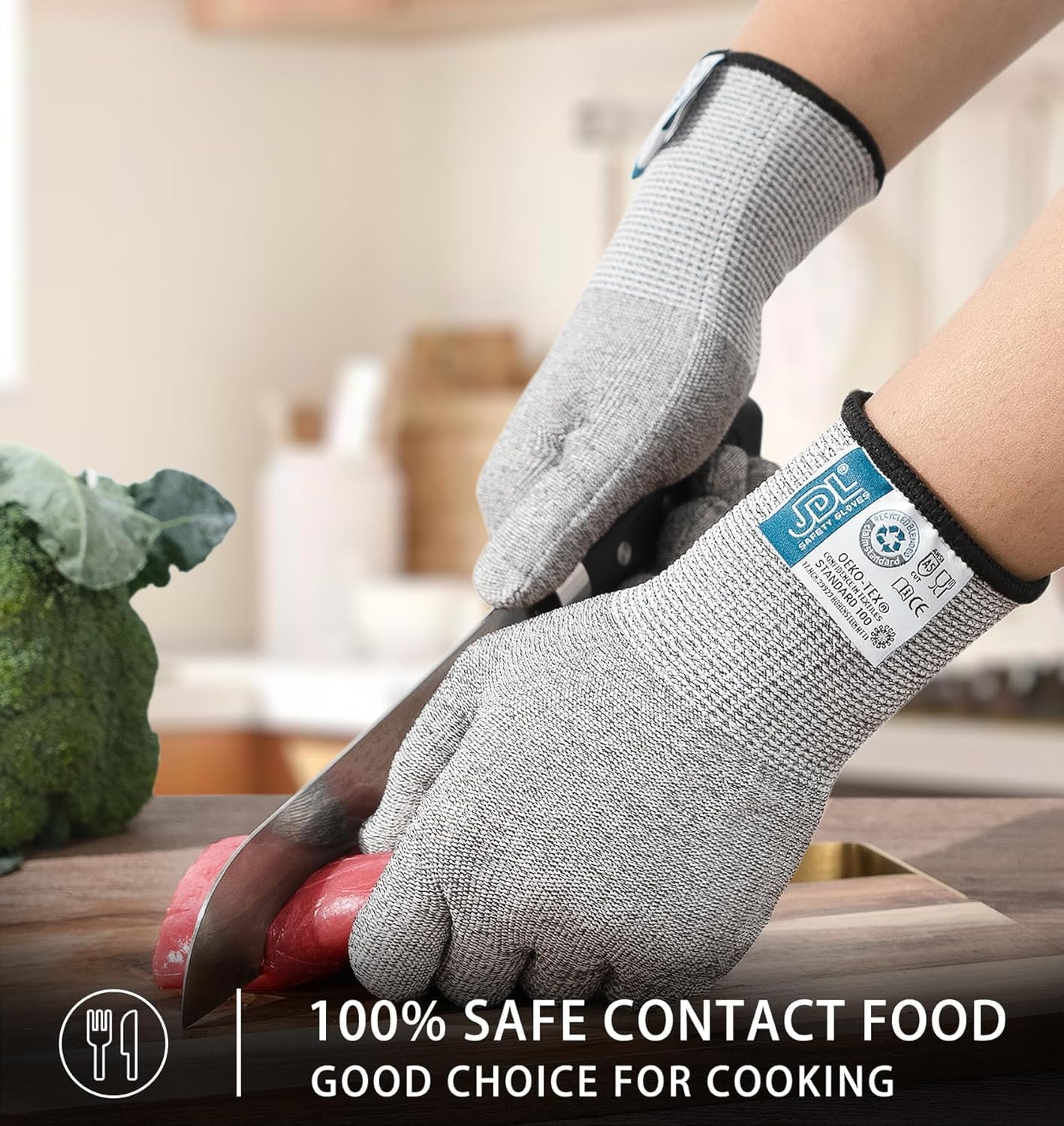 JDL Large Blue Cut Resistant Gloves with Touch Screen, Food Grade, ANSI A5, 3D Stretch Fit, Firm Grip, Suitable for Oyster Shucking, Meat Slicing, Kitchen Protection