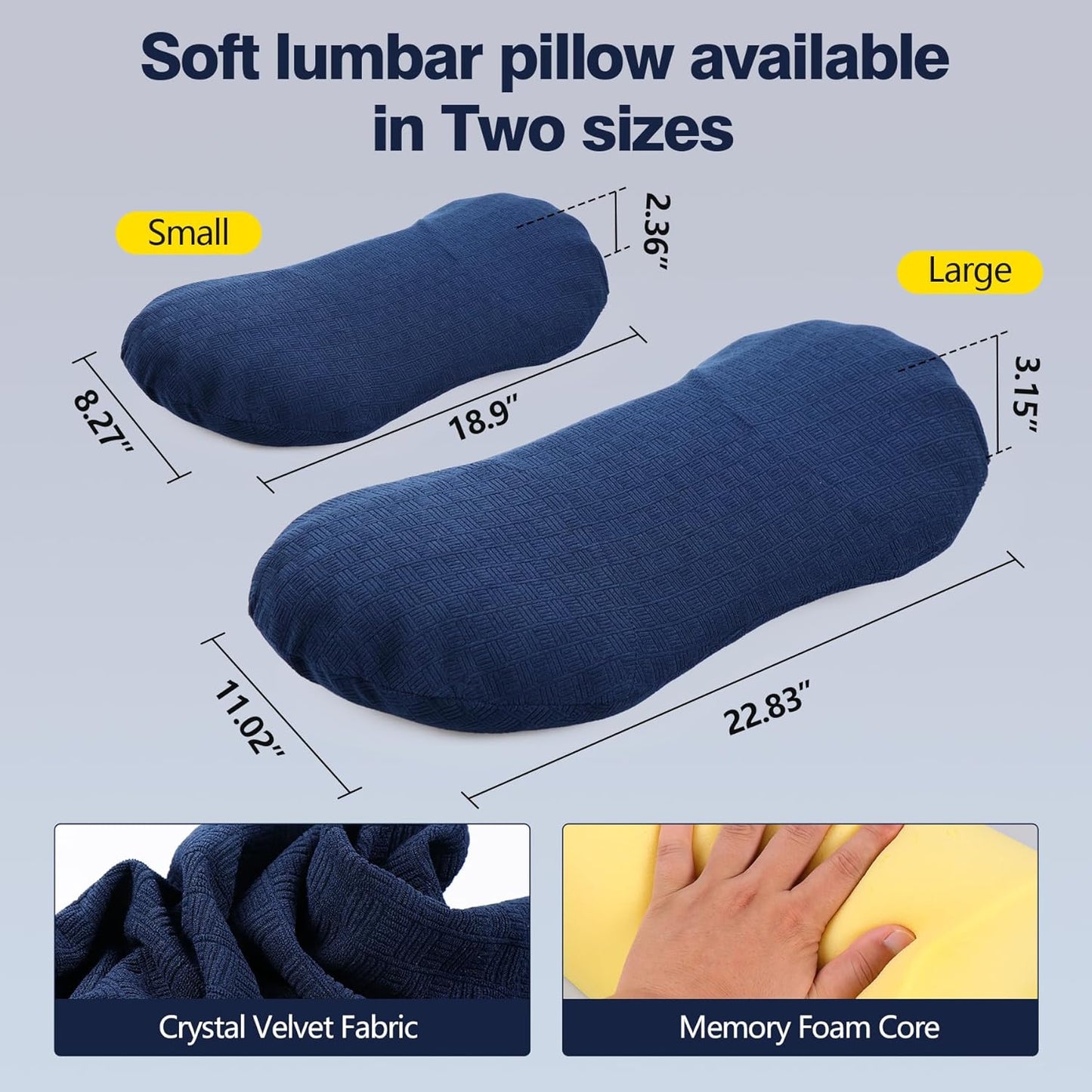 COMFYTHERA Lumbar Support Pillow for Sleeping Memory Foam Lumbar Support Cushion for Lower Back Pain Relief, Back Support Bed Pillow Waist Support (Dark Grey, Large)