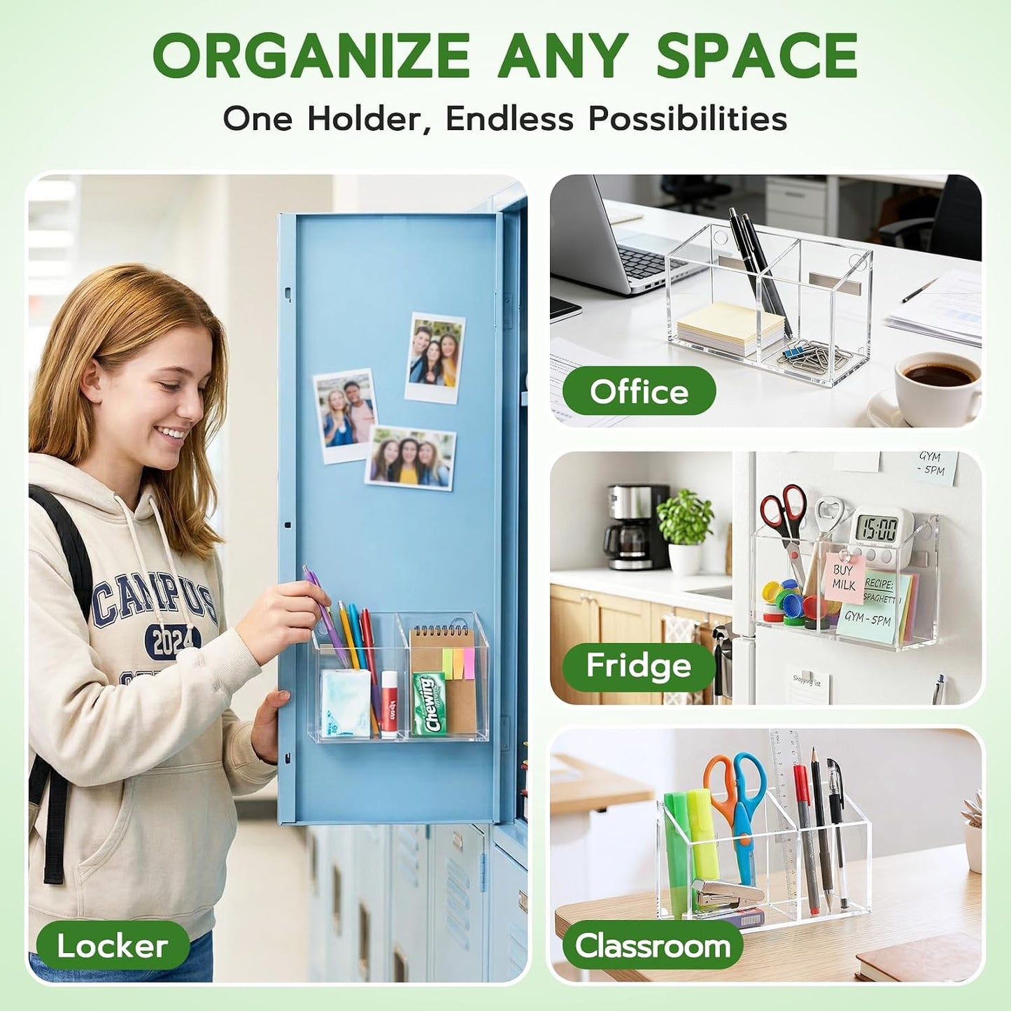 MR.MATE Magnetic Pen Holder,Clear Magnetic Marker Cup for Fridge Whiteboard | Dry Erase Marker Pencil Holder with Acrylic Cup and Strong Magnet, Non-slip Design For Refrigerator Locker Office & Classroom