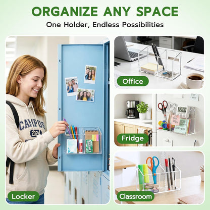 MR.MATE Magnetic Pen Holder,Clear Magnetic Marker Cup for Fridge Whiteboard | Dry Erase Marker Pencil Holder with Acrylic Cup and Strong Magnet, Non-slip Design For Refrigerator Locker Office & Classroom