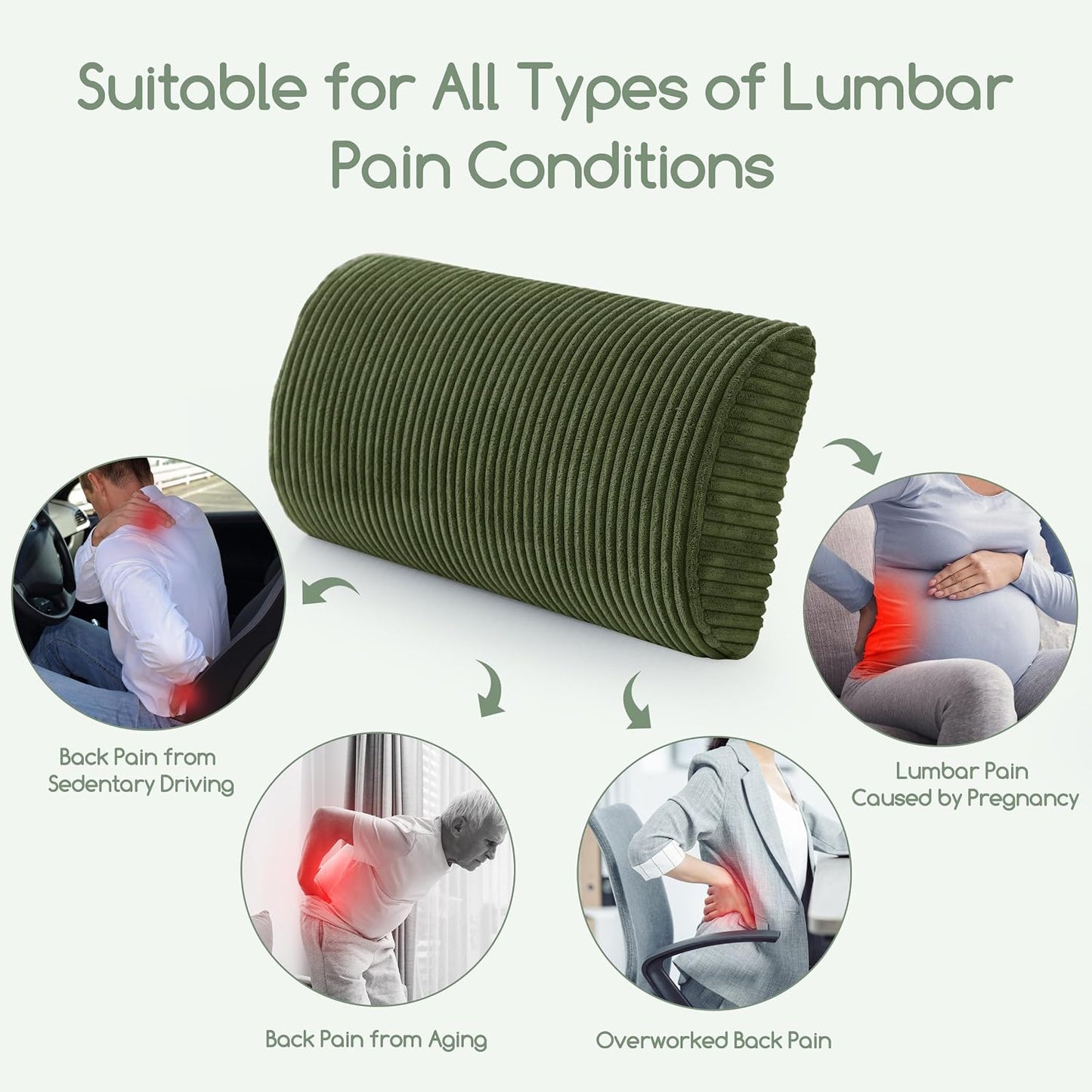 HIGOGOGO Lumbar Support Pillow for Recliner Chair/Accent Chair/Couch, Memory Foam Back Support Cushion for Elderly, Recliner Cushions for Back Rest, Pain Relief, Reading, Washable Cover, Brown