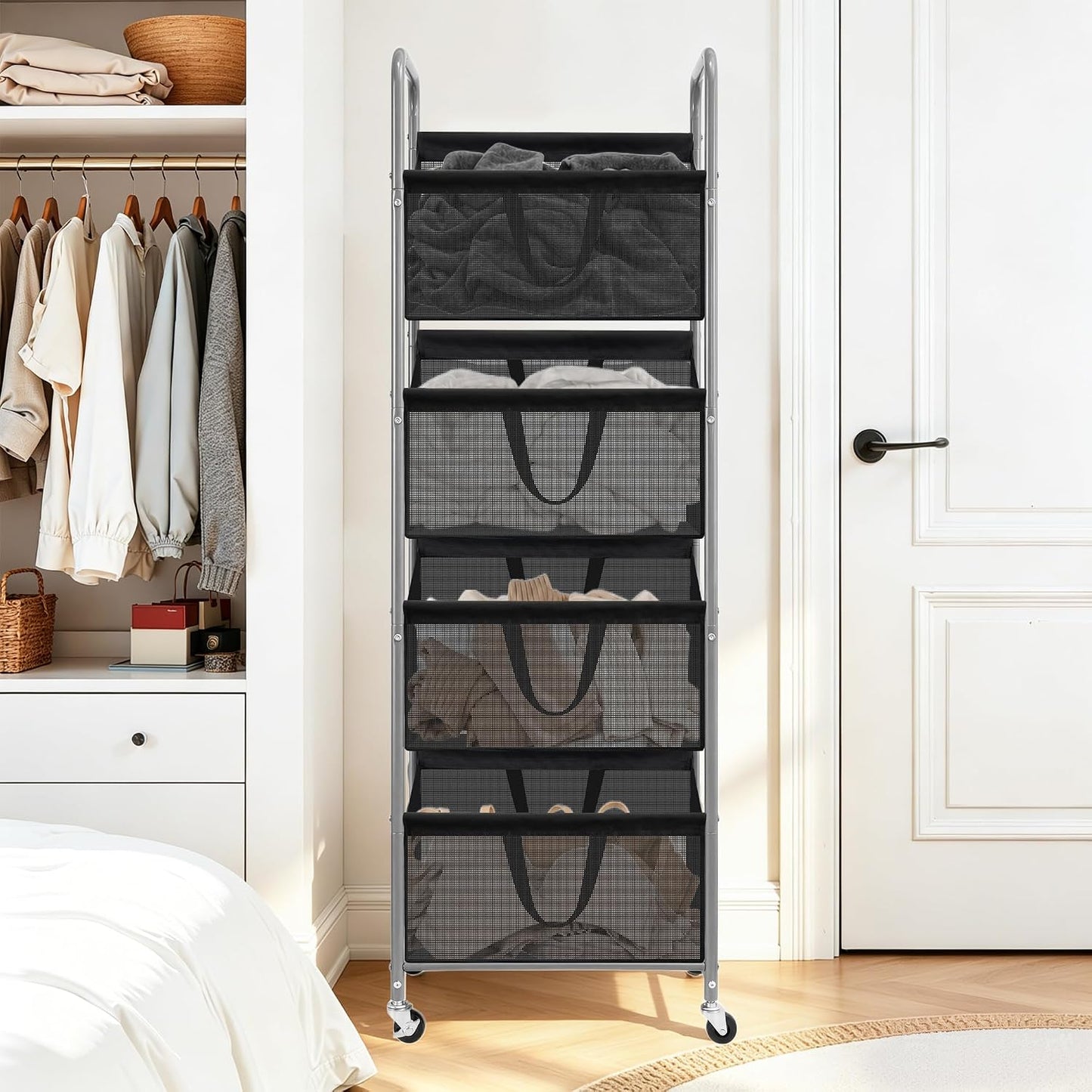 STO STO 3-Tier Vertical Rolling Laundry Hamper, Removable Bags, Black Mesh | 120L Capacity, Space-Saving Vertical Design, Rust-Resistant Steel Frame, Lockable Wheels, Ideal for Apartments & Small Spaces