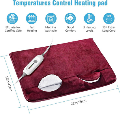 Electric Heated Foot Warmer Soft Flannel Foot Heater with 2h Auto Off & 3 Heat Levels Full Body Use Heating Pad for Feet, Abdomen, Cramps, Pain Relief Pocket Design 16" x 22" Light Grey