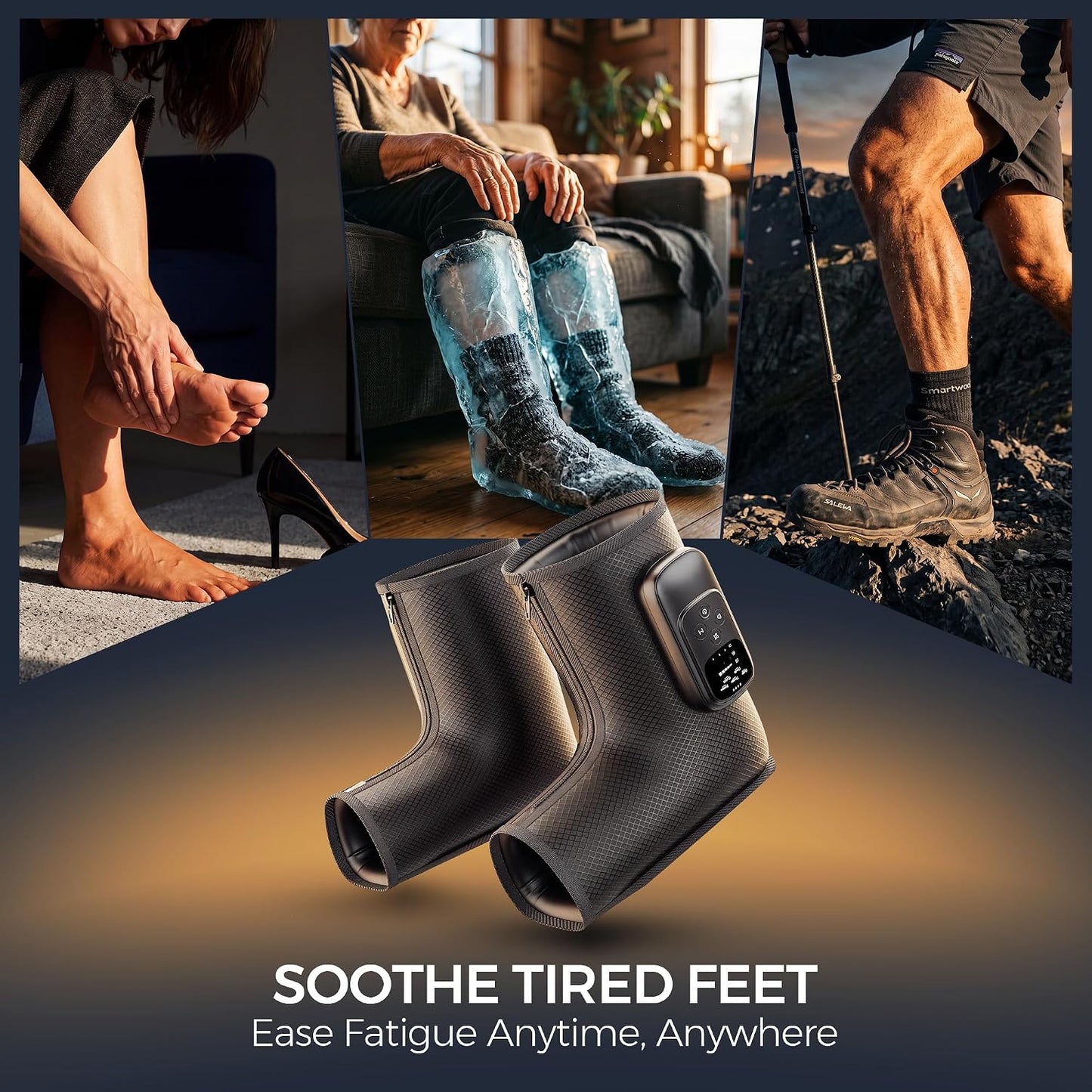 Foot Massager with Air Compression and Heat, FSA Eligible HSA Portable Cordless Ankle and Calf Massager with 5 Modes & 5 Intensities, Lightweight Compression Boots for Muscle Relaxation (1PC)