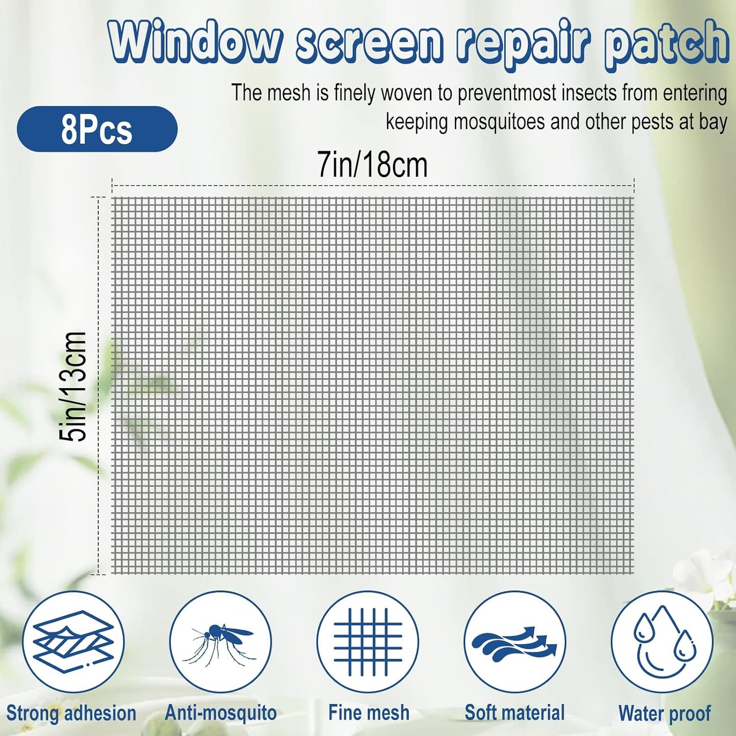8 Pcs Fiberglass Screen Repair Patches 5"×7" Black Self Adhesive Mesh Tape | Fast Repair Tape for Window, Screen Door & Mosquito Net, Instant Patch to Fix Small Holes and Tears Easily