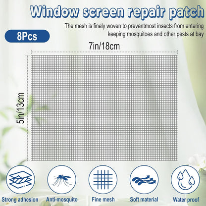 8 Pcs Fiberglass Screen Repair Patches 5"×7" Black Self Adhesive Mesh Tape | Fast Repair Tape for Window, Screen Door & Mosquito Net, Instant Patch to Fix Small Holes and Tears Easily