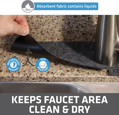 Drymate Faucet Splash Guard Mat for Kitchen & Bathroom Sink, Thin Countertop Drip Protector Drying Pad, Absorbent, Waterproof, Washable (USA Made) (18" W x 4.33" L x 0.13" H With Pre-Cut 2.5" Hole)