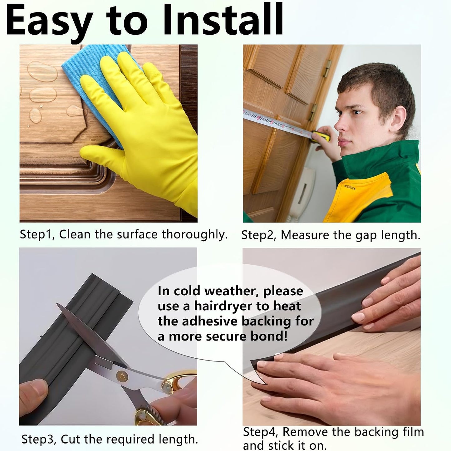 Under Door Draft Stopper - 39 Inch Adhesive Door Sweep for Interior/Exterior, Door Blocker (Black, 39.3 Inches)