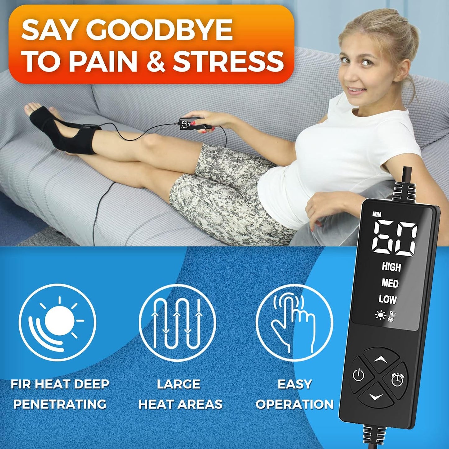 sticro Ankle Heating Pad for Achilles Tendonitis and Plantar Fasciitis Relief, Heated Ankle Brace Foot Heating Pad Wrap with Massage Ball for Sprained Ankle, Arthritis Foot Heel Pain Relief (Gray)