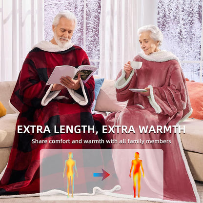 IFNOW Sherpa Wearable Blanket with Sleeves, Oversized Snuggle Robe, Purple | 430GSM Thick, 55x69", Big Pocket, TV Blanket,Fall Winter Dorm Essentials or Office, Christmas Birthday Gifts for Women Men