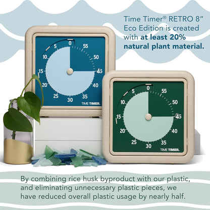 Time Timer® Retro 8 inch Eco Edition Visual Timer - 60 Minute Desk Countdown Clock Made with at Least 20% Natural Plant Material- Green Land