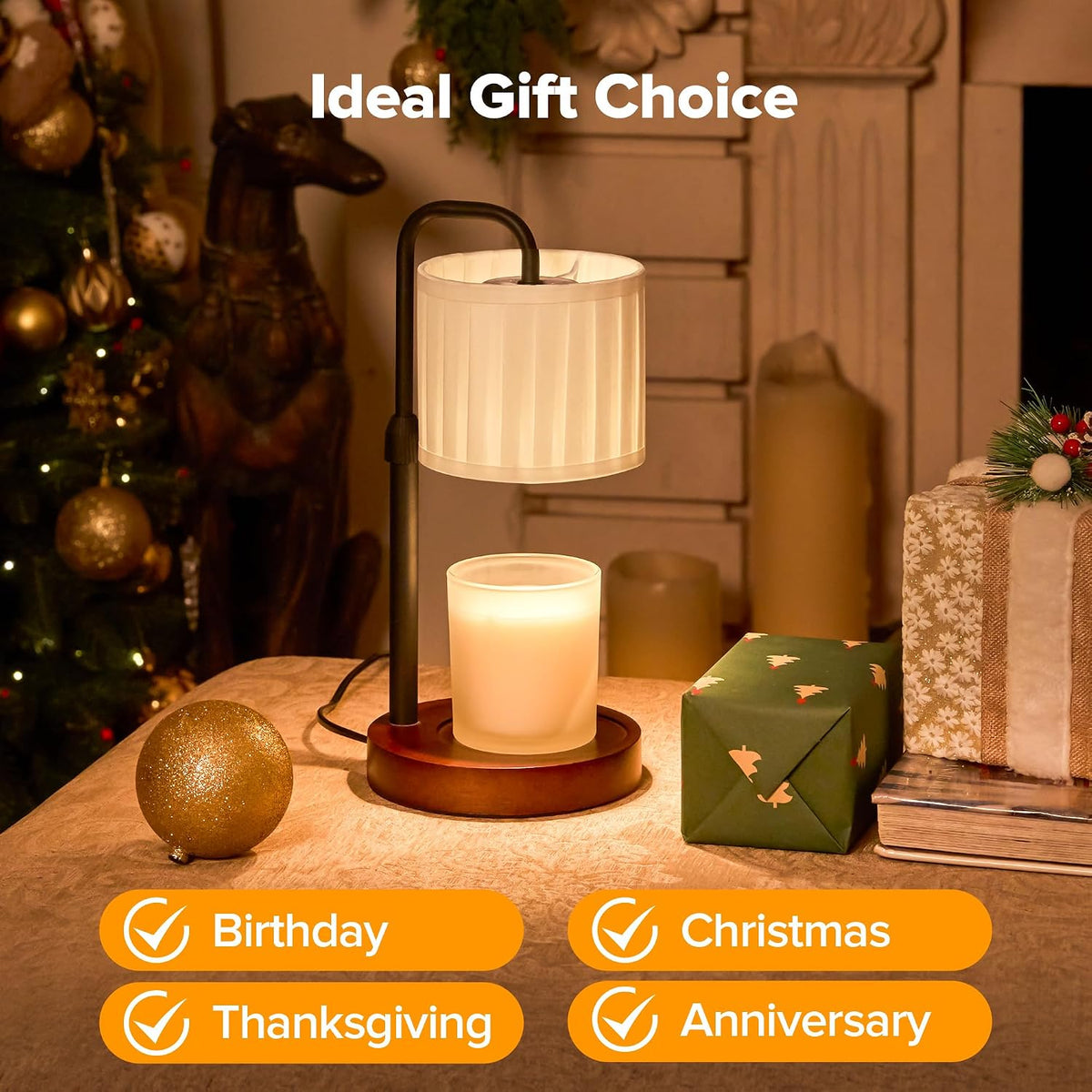 Candle Warmer Lamp with Timer, Dimmable Wax Warmer Candle Lamp for Jar Candle with 2 Bulbs, Christmas Birthday Gifts for Women Mom, Home Decor for Room, Bedroom, Kitchen-Linen Fabric