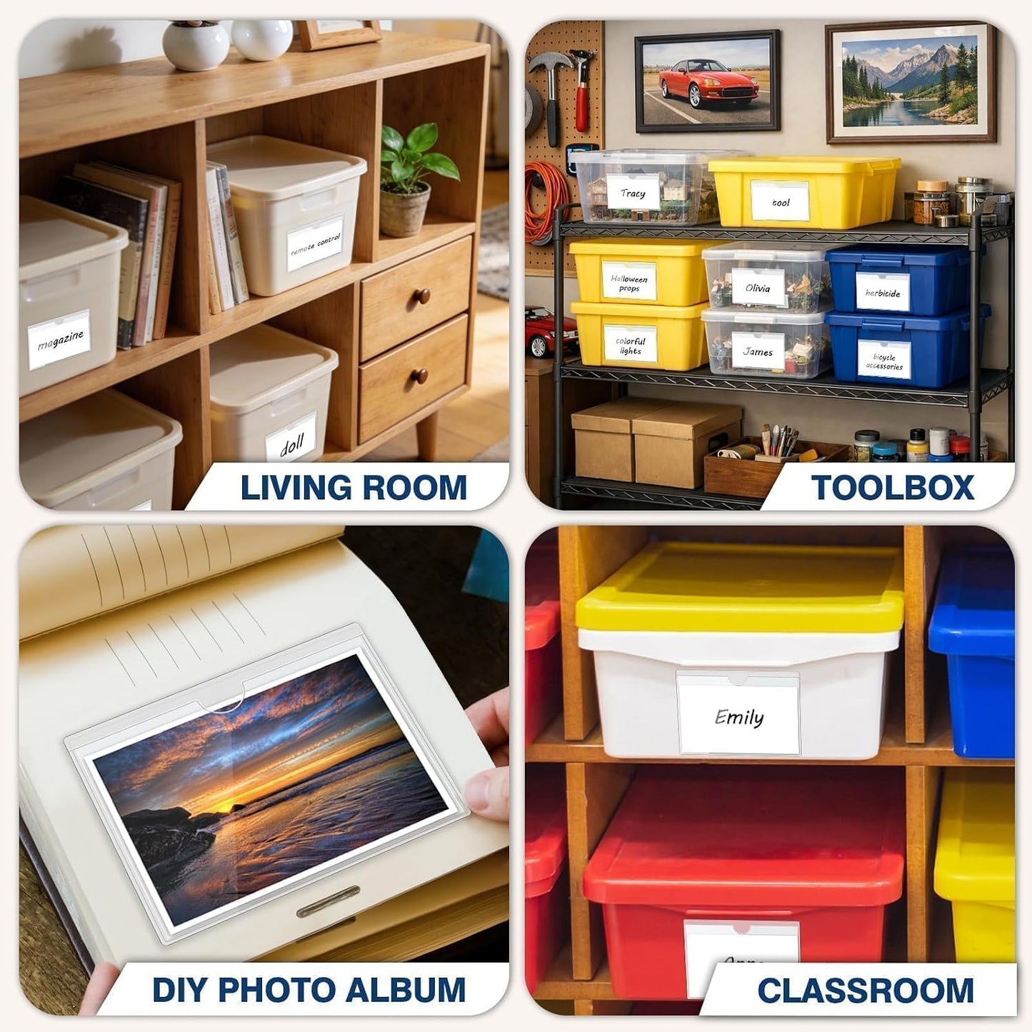 H4D 24 Pack labels for Storage Bins, 4" x 6" Plastic Clear Adhesive Pockets | Top-Open Index Card Holder, Waterproof & Removable Labels for Storage Bins, Totes, Containers, Shelves & Library Organization
