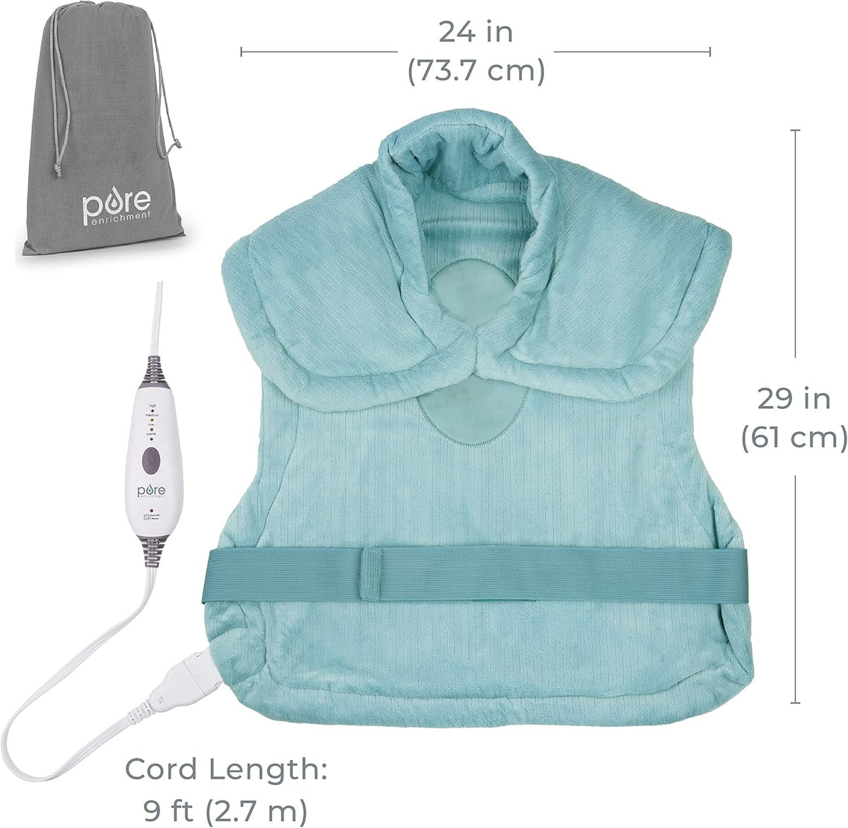 Pure Enrichment PureRelief XL Extra-Long Back & Neck Heating Pad, 4 Settings