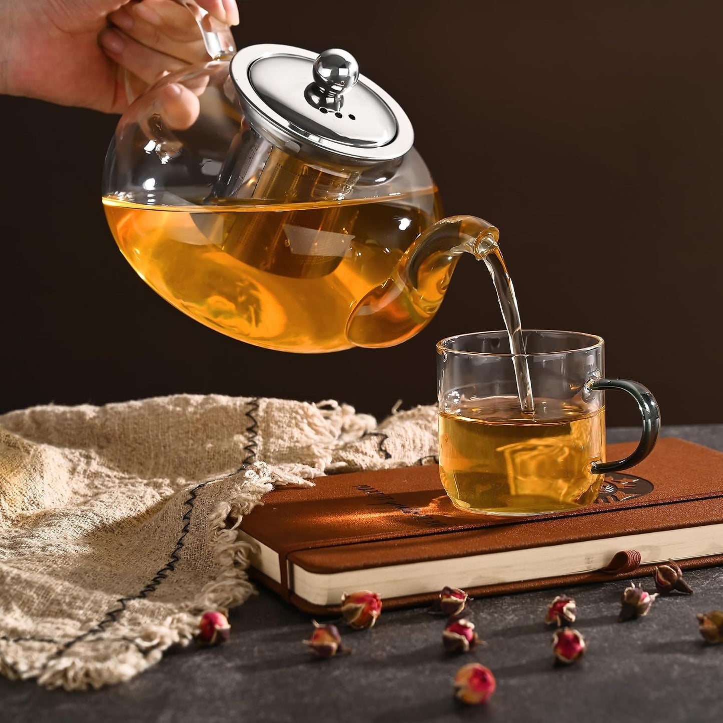 Fox Run Glass Teapot and Infuser, 4 Cup Tea Pot with Smooth Pouring Spout | Easily Brew, Steep & Pour Loose Leaf Tea | 27 Oz Glass Tea Pot With Stainless Steel Infuser Insert | Clear Teapot With Spout