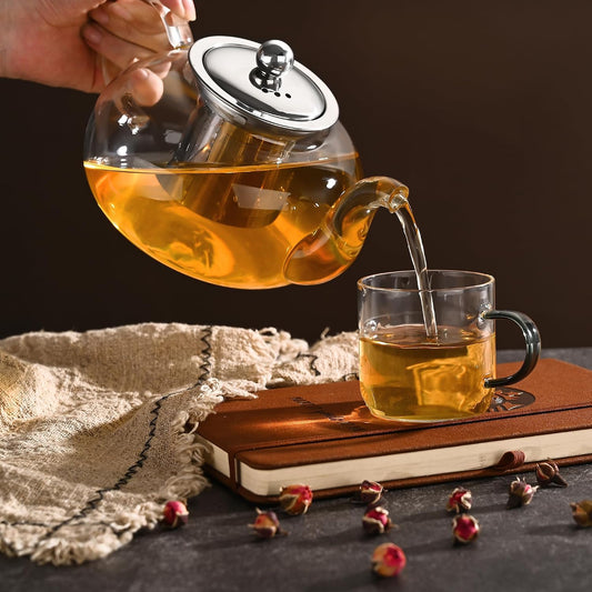 Fox Run Glass Teapot and Infuser, 4 Cup Tea Pot with Smooth Pouring Spout | Easily Brew, Steep & Pour Loose Leaf Tea | 27 Oz Glass Tea Pot With Stainless Steel Infuser Insert | Clear Teapot With Spout