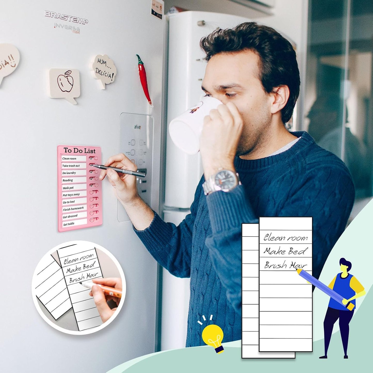 Chore Chart for Kids: Dry Erase Visual Schedule, Magnetic Bedtime/Morning Routine Chart - Toddler Chore Board, Checklist, To Do List for Kids (2 morning checklists, 2 bedtime checklists)