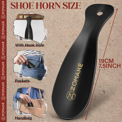 ZOMAKE Metal Shoe Horn, Small Travel Shoehorn for Men Women Kids 7.5''&3.9" | 3 Pack Stainless Steel Portable Shoe Spoon Helper, Compact Travel Size, Built-In Hang Hole, Smooth Rounded Curve, Shoe Care