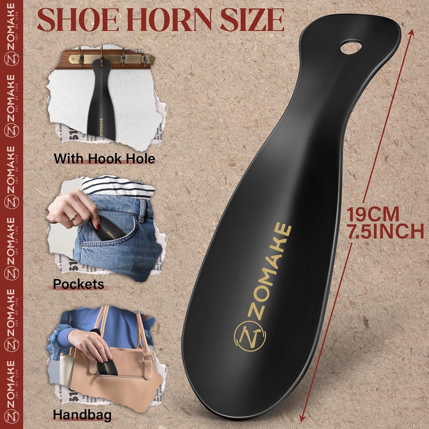 ZOMAKE Shoe Horn Long Handle for Seniors Men Women, Metal Long Shoehorn 3Pk | 16.5" Stainless Steel Boot Horn, 7.5"&3.9" Travel Small Shoe Spoon Helper, Comfort Grip, No Bending Over, Shoe Protection