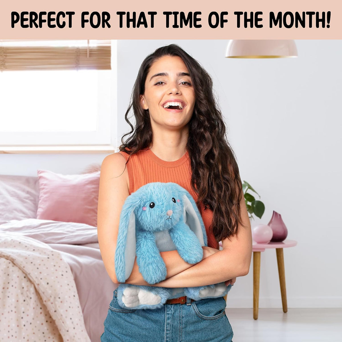 Bunny Microwavable & Weighted Stuffed Animals - 1.5 Lbs Unscented Heating Pad for Period Cramps Pain Relief and Anxiety, Cute Bunny Plush Toys Gifts for Women Girls Adults and Kids by Happy Fuel