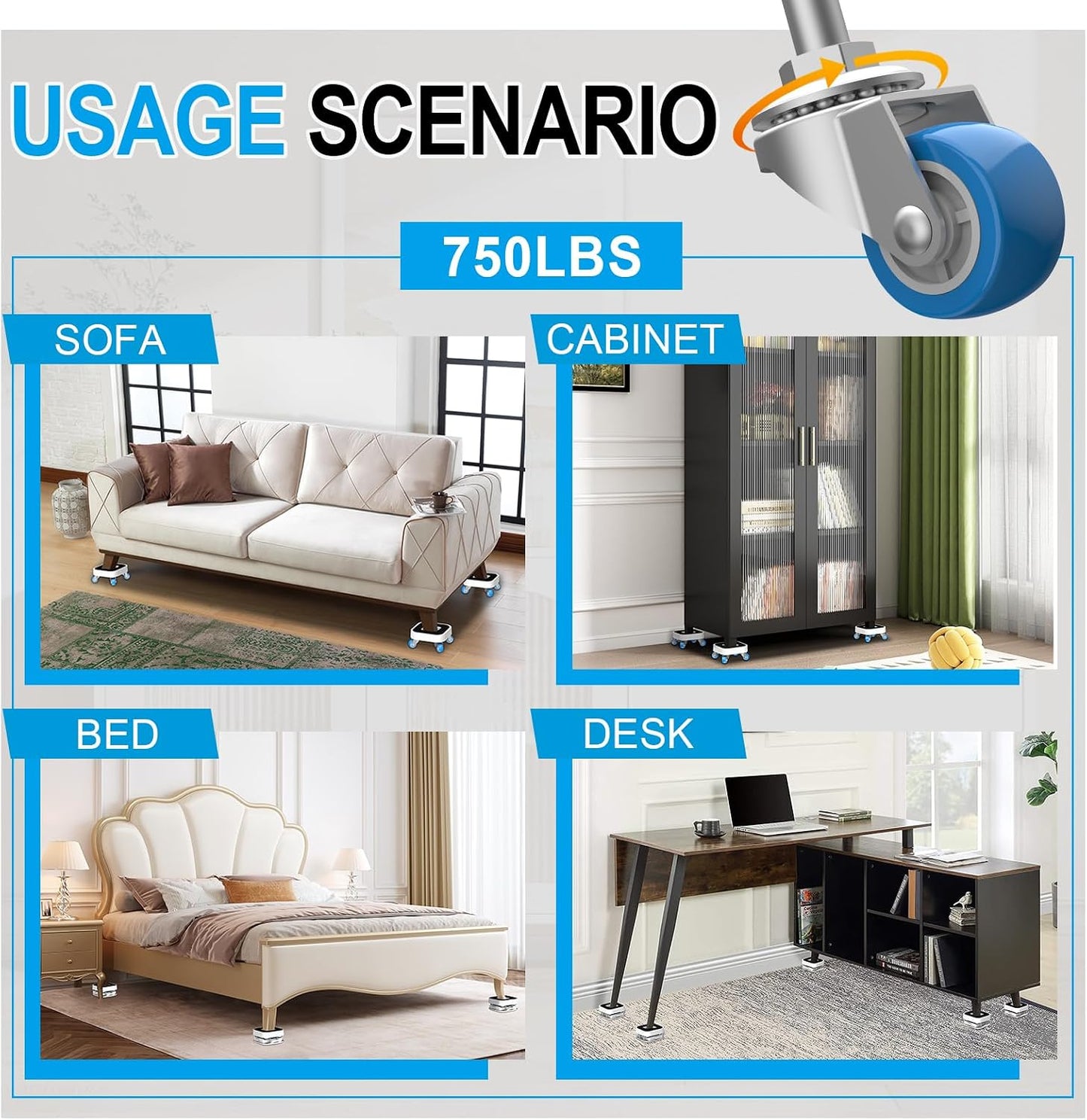 New Upgrade Furniture Sliders: Furniture Movers with Wheels & Groove | Furniture Dolly with 360° Rotatable Wheels - Appliance Roller for Moving Heavy Sofa Bed - Load Capacity Up to 750lb