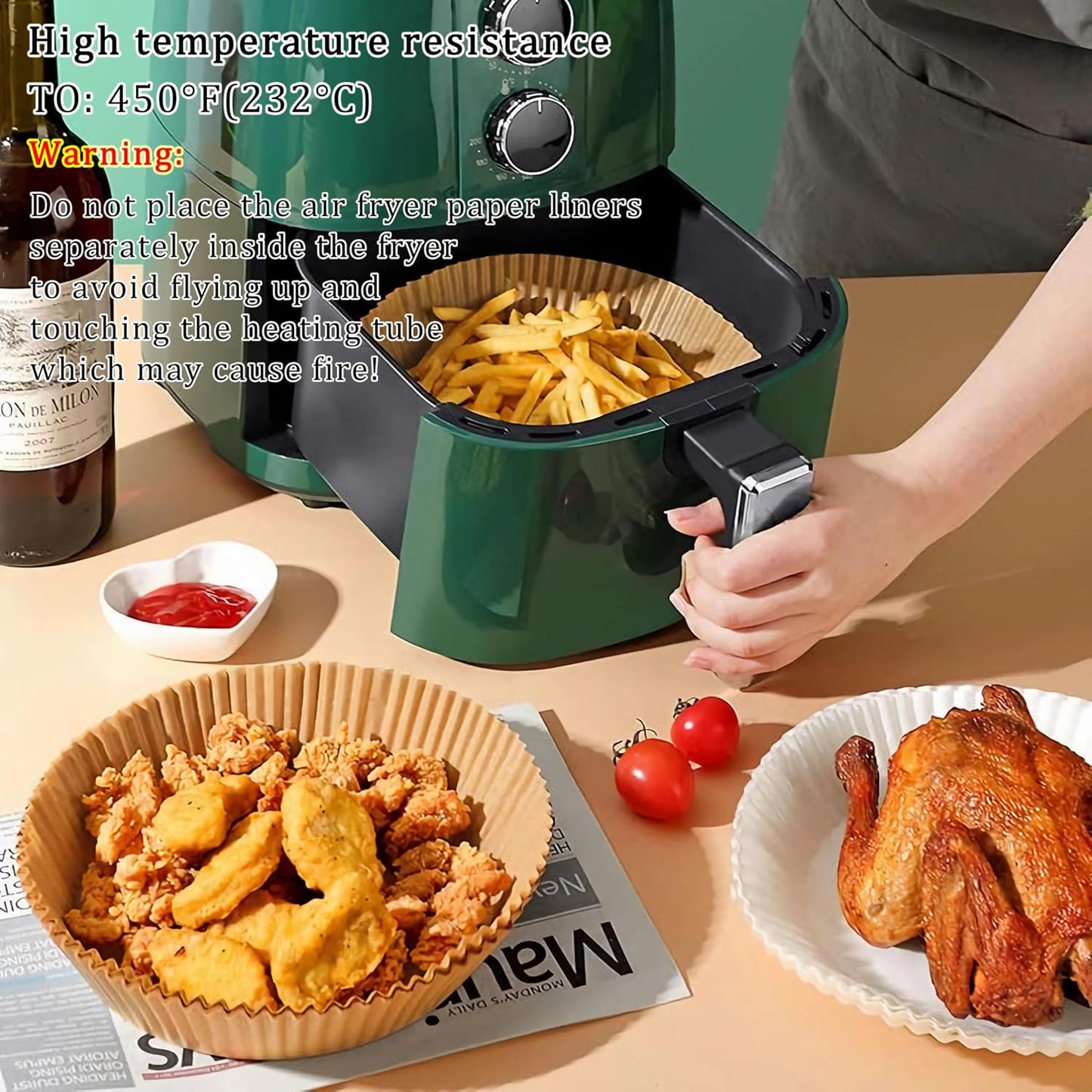 Air Fryer Liners Disposable 6.3 inch Round,100PCS for AirFryer | Unbleached Non-stick Non-leak 2Qt to 5Qt Small Air fryer liner Parchment Paper