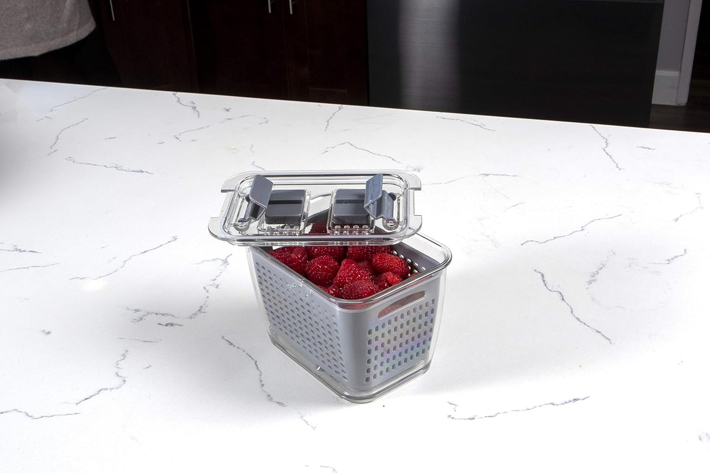 Kitchen Spaces Stackable Fridge Storage Colander Containers, Variety Pack | 3 Sizes to Store Fresh Produce, Organize Washed Fruits and Veggies, Snap and Seal Lids with Adjustable Vents, Hand Wash Only