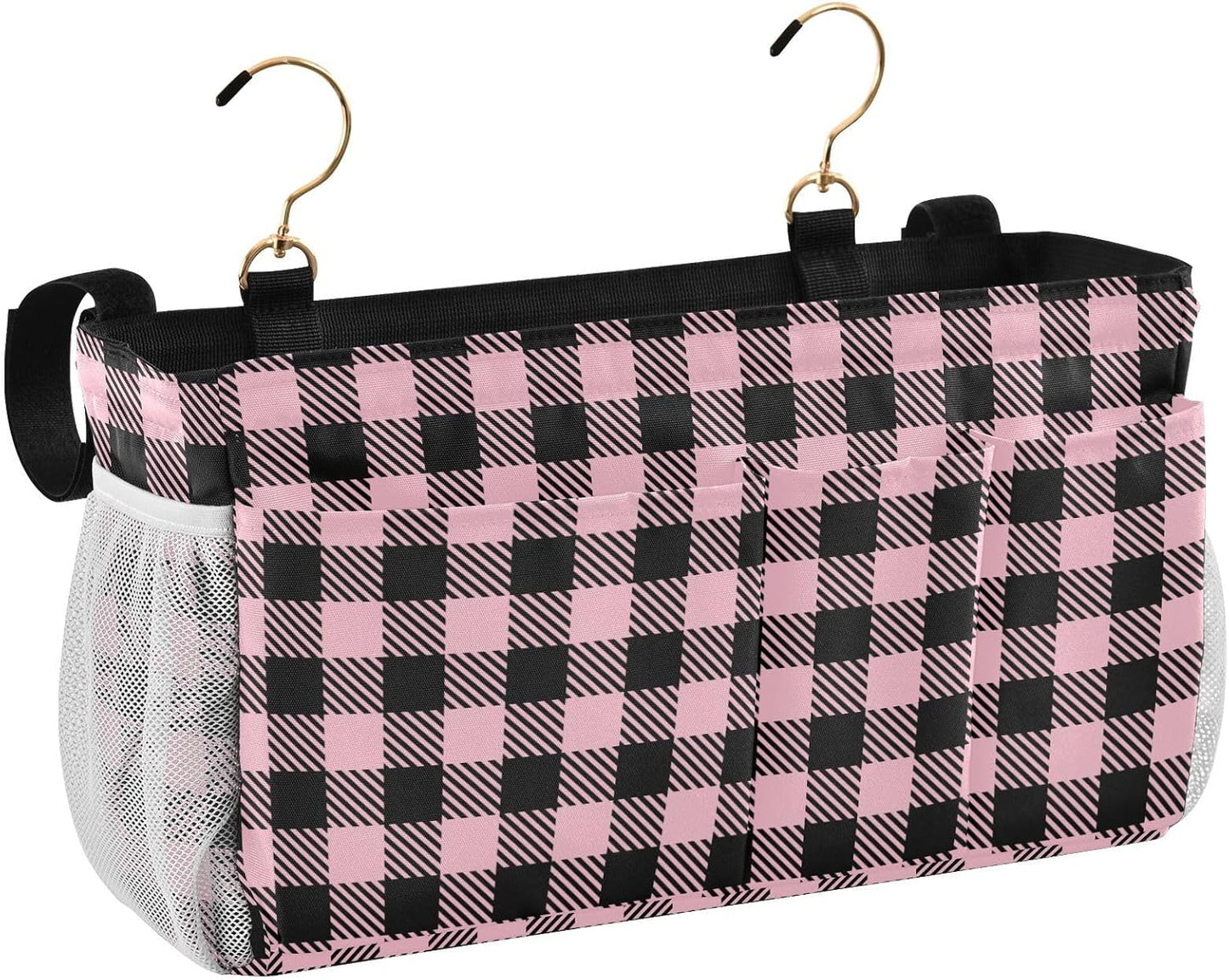Black Bedside Caddy Storage Bag Bedside Organizer for Bed Rails College Dorm Room Organizer Caddy Hanging Shelf 6 Pockets with Hooks for Drinks Magazine Phone Holder