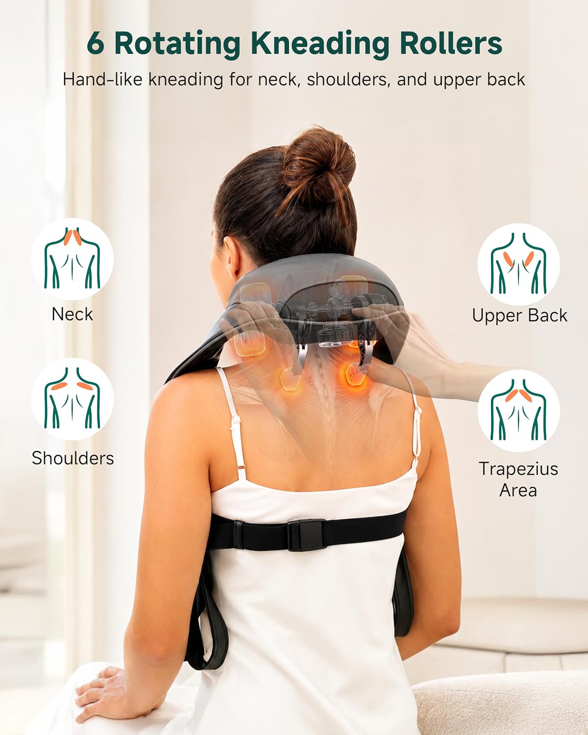 Snailax Cordless Neck & Shoulder Massager with Kneading, Heat, USB-C