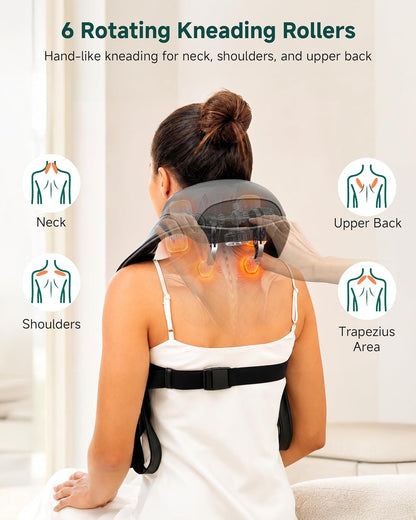 Snailax Cordless Neck & Shoulder Massager with Kneading, Heat, USB-C