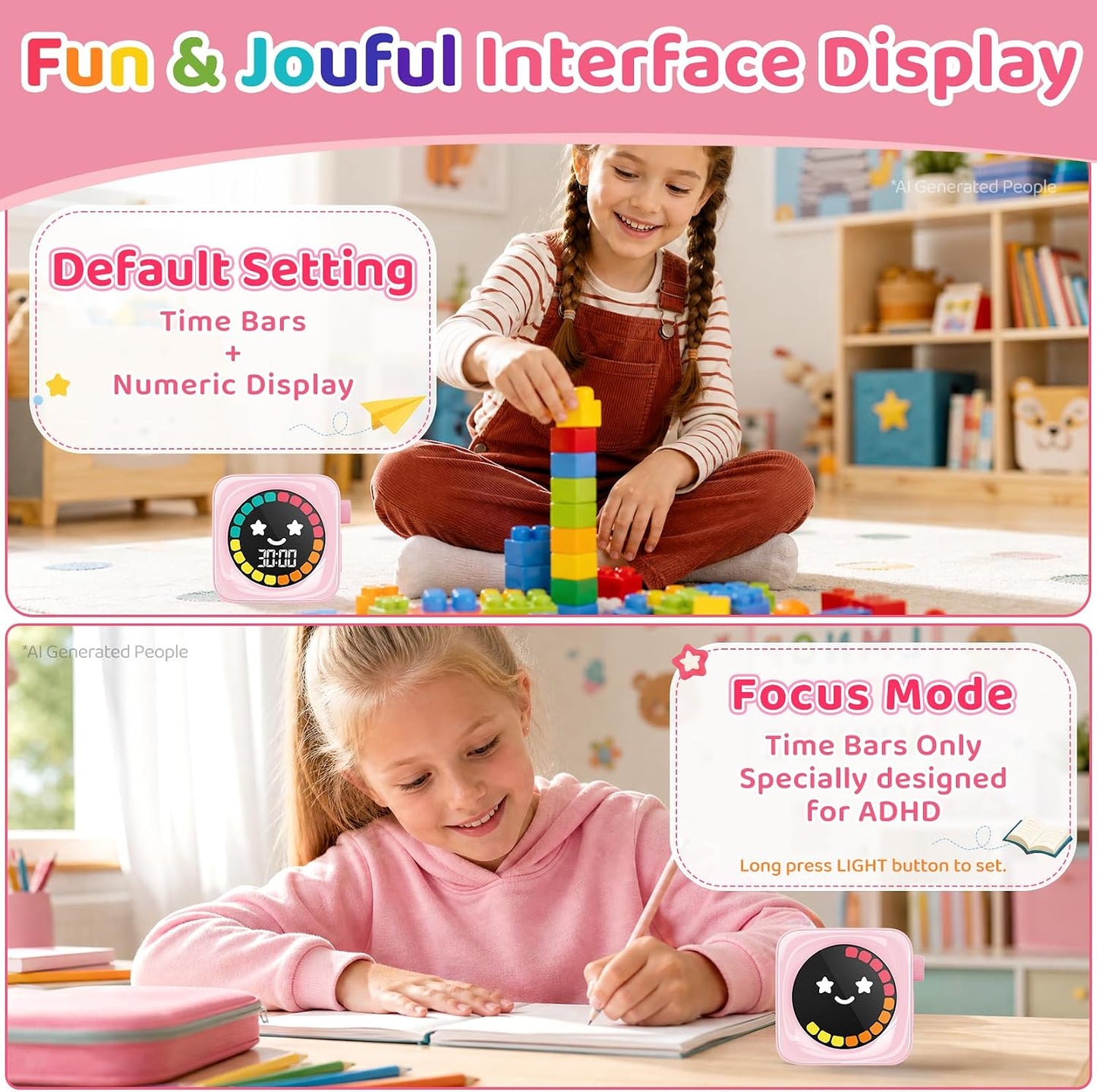 Visual Timer for Kids, 99 Minute Digital Cute Kids Visual Timer Classroom Timer for Homeschool Supplies Study Teaching Time Management Tool Countdown Productivity Timer, Blue, Colorful Display
